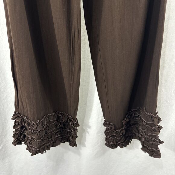 Baik Baik Brown Wide Leg Fold Over Ruffle Hem Pull On Pants Womens S/M Boho - Picture 5 of 11